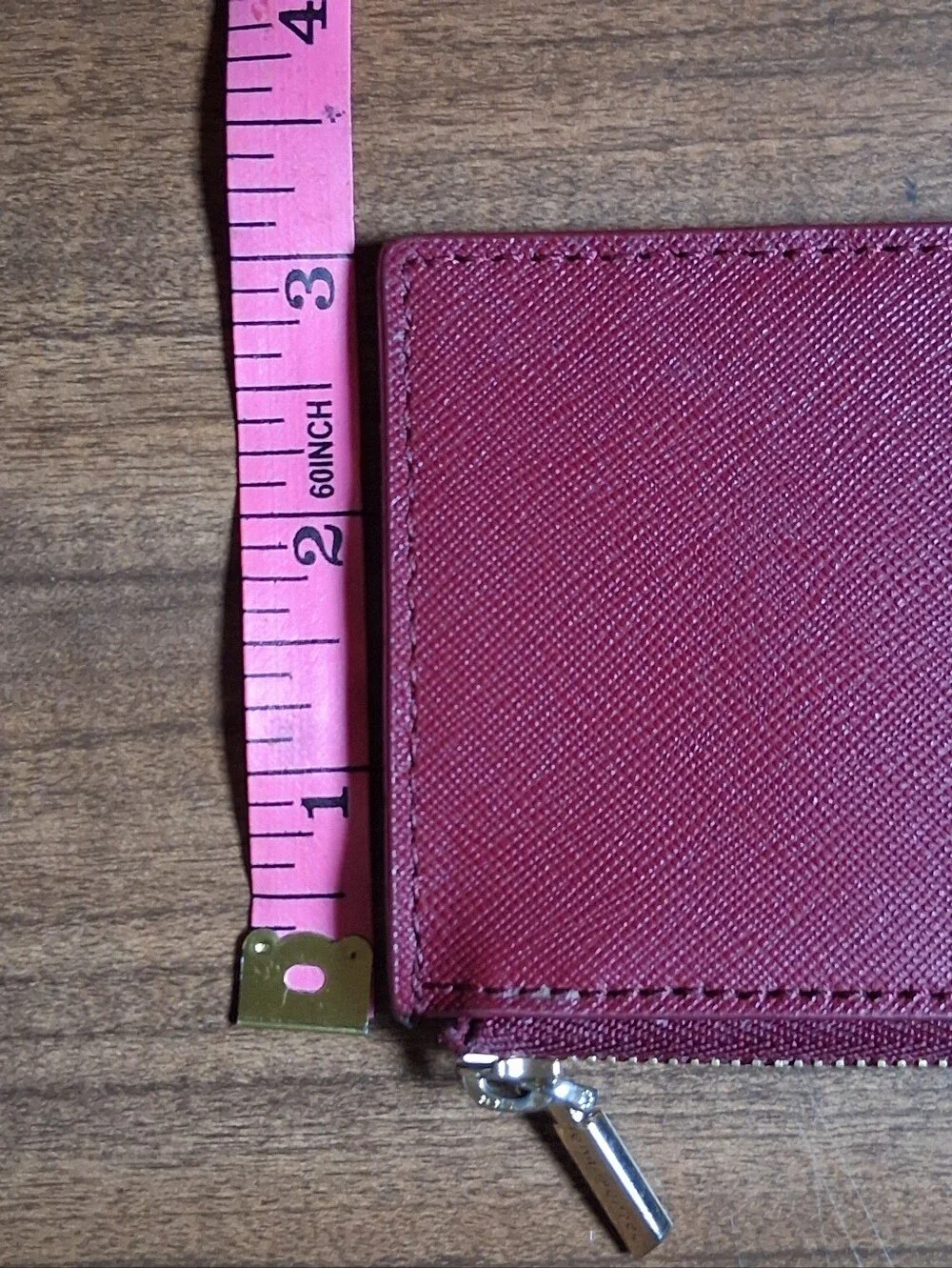 Henri Bendel New York Burgundy Saffiano Leather Zippered Card Case & ID Wallet